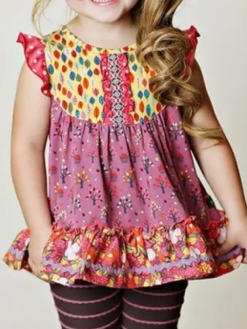 Matilda Jane Friends Forever Saffron Mixed-Print Ruffle Tunic Top